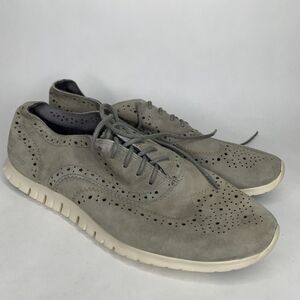 Cole Haan Grand OS Womens 10 B Gray Lace‎ Up Wingtip Suede